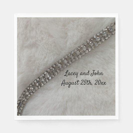 White Fur and Diamonds Wedding Paper Napkins Servet (Voorkant)