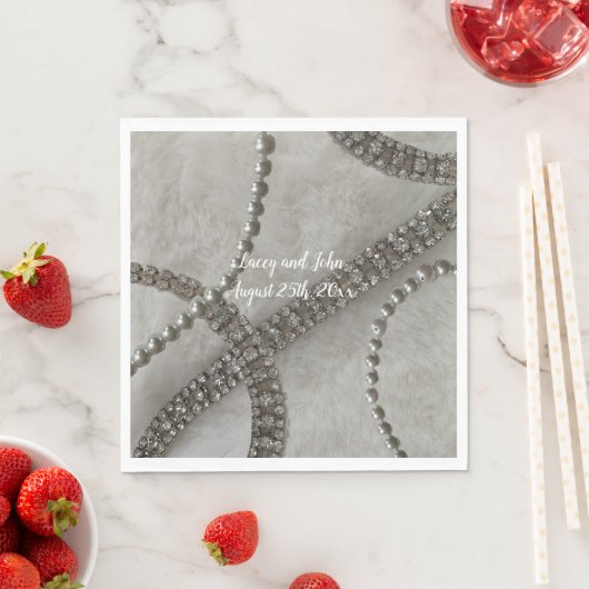 White Fur Diamonds and Pearls Paper Napkins Servet (Insitu)