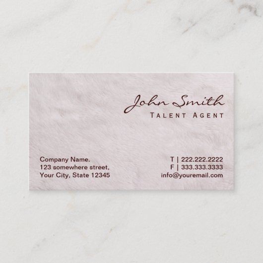 White Fur Talent Agent Visitekaartje (Voorkant)
