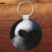 White Fuzzy Owl with Piercing Gaze Sleutelhanger (Voorkant)