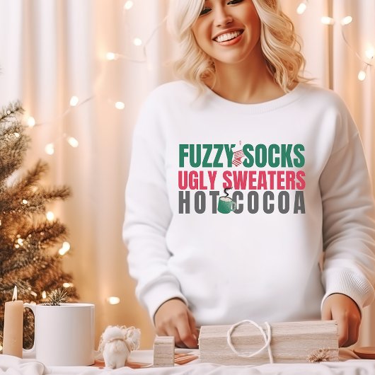 White Fuzzy Socks, Ugly Sweaters, Hot Cocoa Quote Trui