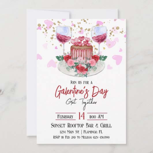 White Galentine's Day Invitation - Galentine Theme Kaart (Voorkant)