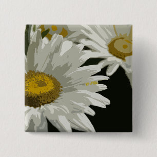 White Garden Daisy Vierkante Button 5,1 Cm