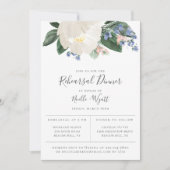 White Garden Floral Light Blue Rehearsal Dinner Aankondiging (Voorkant)