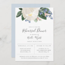 White Garden Floral Light Blue Rehearsal Dinner