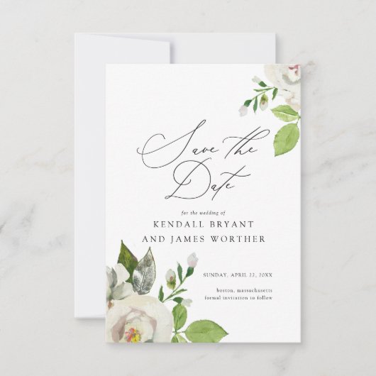 White Garden Floral Save the Date (Voorkant)