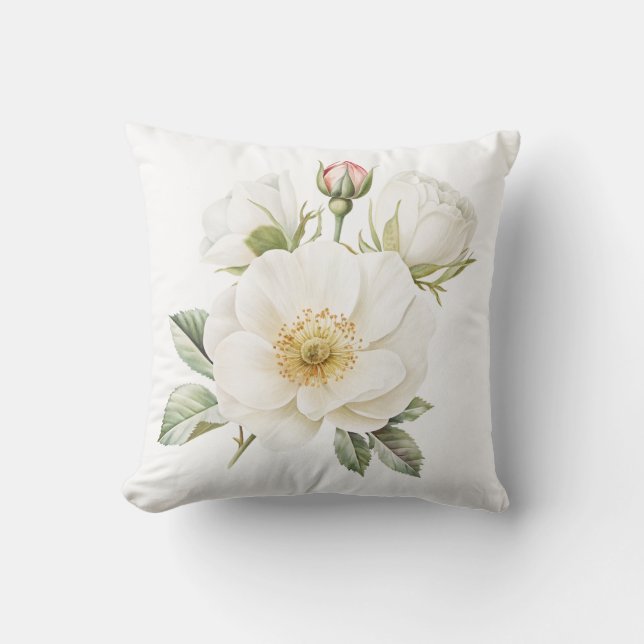 White Garden Flower Pillow Cover Kussen (Voorkant)