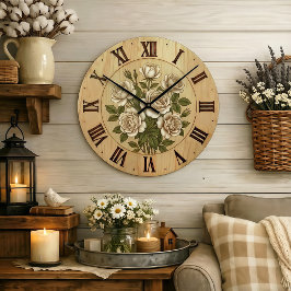 White Garden Flowers Wall Clock Grote Klok