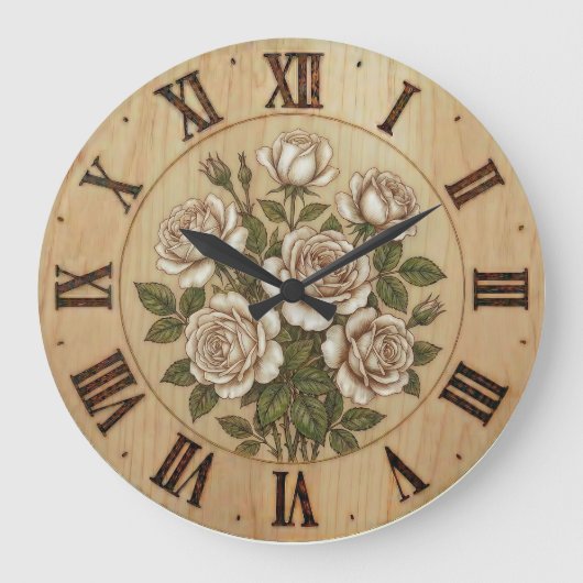 White Garden Flowers Wall Clock Grote Klok (Voorkant)