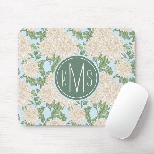 White Garden Mum Flower Pattern Muismat (Met muis)