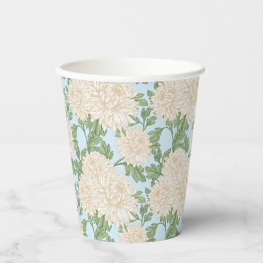 White Garden Mum Flower Pattern Papieren Bekers (Voorkant)