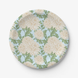 White Garden Mum Flower Pattern Papieren Bordje