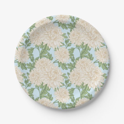 White Garden Mum Flower Pattern Papieren Bordje (Voorkant)
