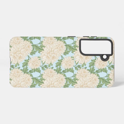 White Garden Mum Flower Pattern Samsung Galaxy Hoesje (Achterkant horizontaal)