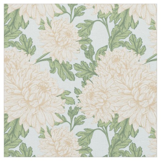 White Garden Mum Flower Pattern Stof (Close Up)