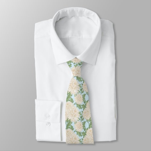 White Garden Mum Flower Pattern Stropdas (Gebonden)