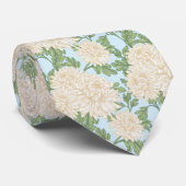 White Garden Mum Flower Pattern Stropdas (Opgerold)