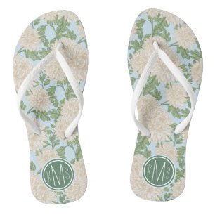White Garden Mum Flower Pattern Teenslippers