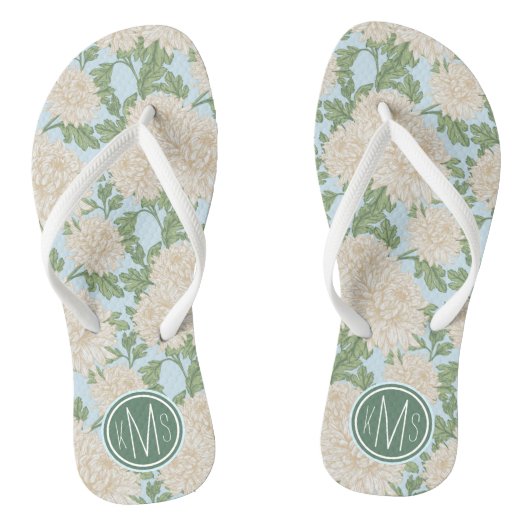 White Garden Mum Flower Pattern Teenslippers (Voetbed)