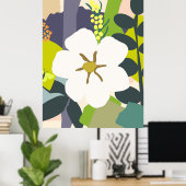 White Gardenia Abstracte Florals Color Block Moder Poster (Thuiskantoor)