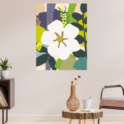 White Gardenia Abstracte Florals Color Block Moder Poster (Woonkamer 3)