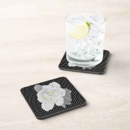 White Gardenia Flower Black White Polka Dot Bier Onderzetter