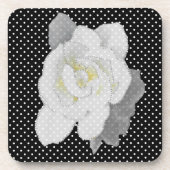 White Gardenia Flower Black White Polka Dot Bier Onderzetter (Voorkant)
