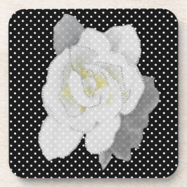 White Gardenia Flower Black White Polka Dot Bier Onderzetter