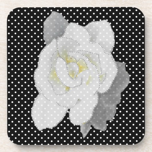 White Gardenia Flower Black White Polka Dot Bier Onderzetter (Voorkant)
