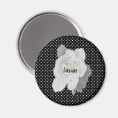 White Gardenia Flower on Black White Polka Dots Magneet (Voorkant / Achterkant)