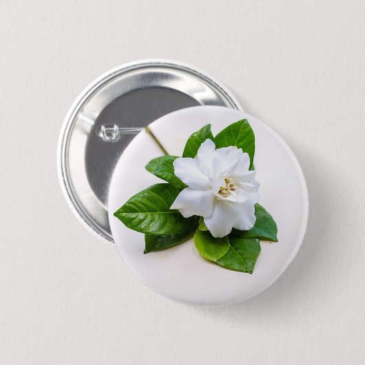 White Gardenia Flowers Ronde Button 5,7 Cm (Voorkant /achterkant)