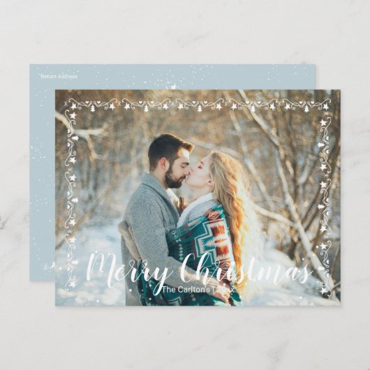 White Garland Trim & Script Vrolijk Kerstfeest Briefkaart (Voorkant / Achterkant)