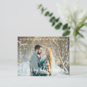 White Garland Trim & Script Vrolijk Kerstfeest Briefkaart (Staand voorkant)