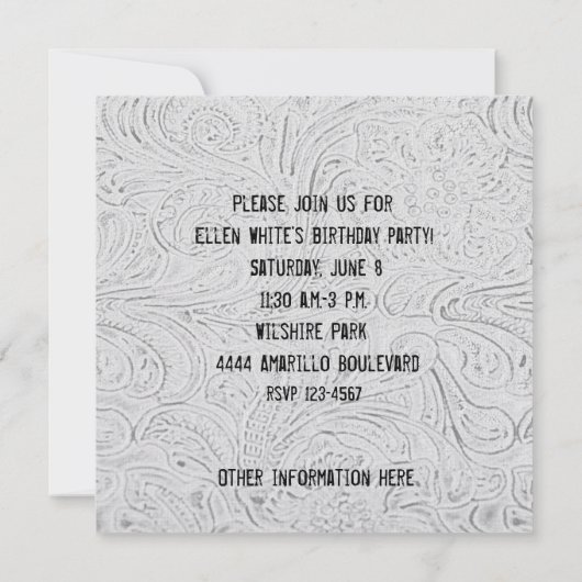 White-geboost leder en Black Lace-uitnodiging Kaart (Achterkant)