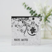 White-geboost leder en Black Lace-uitnodiging Kaart (Staand voorkant)