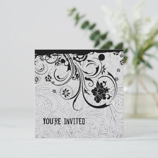 White-geboost leder en Black Lace-uitnodiging Kaart (Staand voorkant)