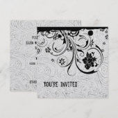 White-geboost leder en Black Lace-uitnodiging Kaart (Voorkant / Achterkant)