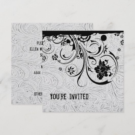 White-geboost leder en Black Lace-uitnodiging Kaart (Voorkant / Achterkant)