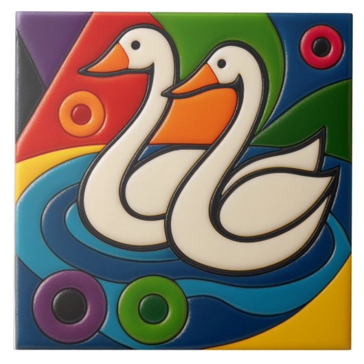 White Geese Tile Tegeltje (Voorkant)