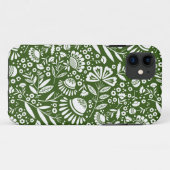 White Geometric Blooms Pattern on Forest Green Case-Mate iPhone Case (Achterkant (horizontaal))
