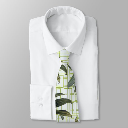 White Geometric Botanical Stropdas (Gebonden)