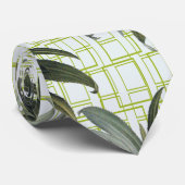 White Geometric Botanical Stropdas (Opgerold)