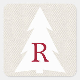 White Geometric Tree on Beige, Burgundy Monogram Vierkante Sticker