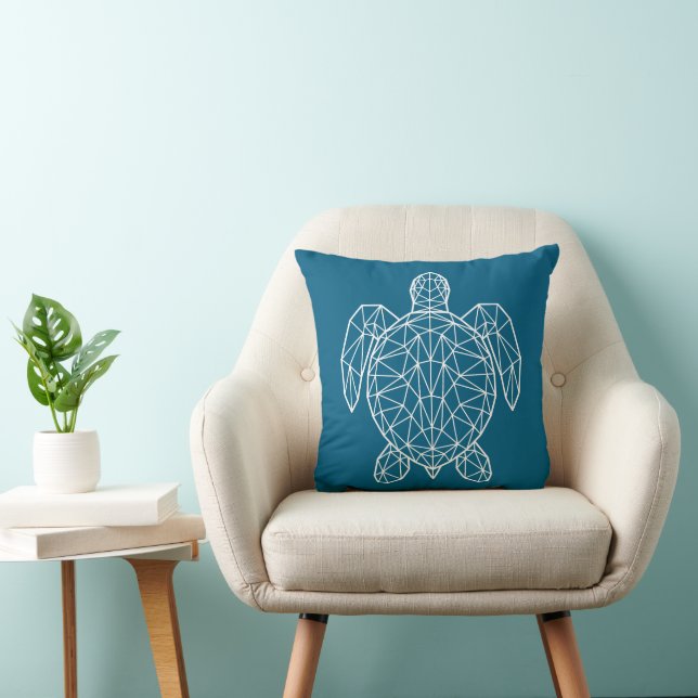 White Geometric Wireframe Sea Turtle Kussen (Stoel)