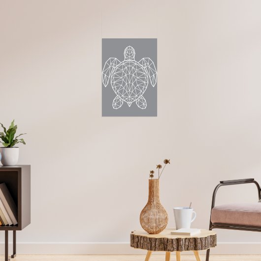White Geometric Wireframe Sea Turtle Poster (Woonkamer 3)