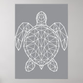 White Geometric Wireframe Sea Turtle Poster (Voorkant)