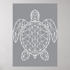 White Geometric Wireframe Sea Turtle Poster
