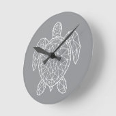 White Geometric Wireframe Sea Turtle Ronde Klok (Hoek)