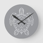 White Geometric Wireframe Sea Turtle Ronde Klok (Voorkant)