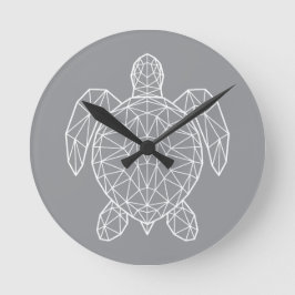 White Geometric Wireframe Sea Turtle Ronde Klok
